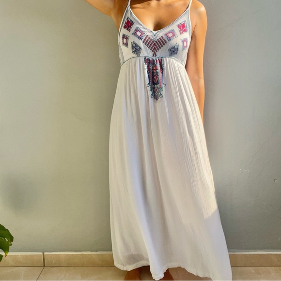Japna Vintage Embroidered Maxi Dress | White | Colorful | Size S | Women - Picture 1 of 9